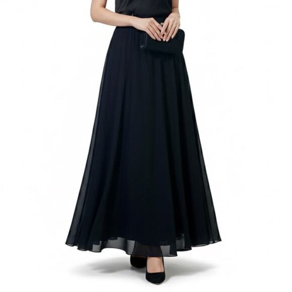 Michaelangelo Chiffon Flowy A-Line Maxi‎ Skirt Womens 12 Black Formal Event